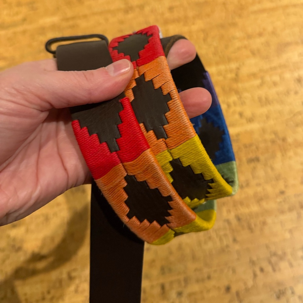 Argentinian Brown Leather Polo Belt with rainbow stitching